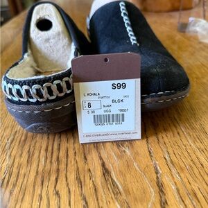 UGG Black Flats with White Stitching